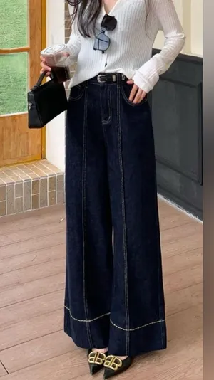Commense Wide Leg Jeans Pants Vintage Style Denim Navy Blue Dark Wash NEW NWT XL thumbnail 8