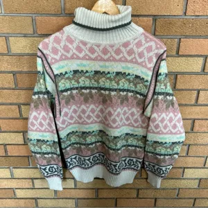 Vintage Jason Maxwell Chunky Fair Isle Turtleneck Sweater Size Small thumbnail 2