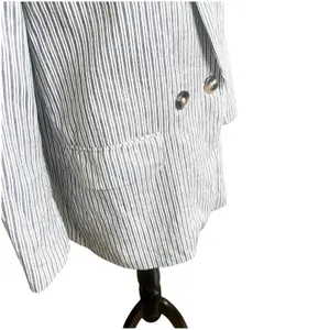 Zara Women’s Striped Linen Blend Boyfriend Blazer Size Medium Two Button Blue thumbnail 6