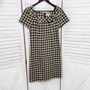 Dress Barn Houndstooth Textured Knit Cap Sleeve‎ Retro Sheath Dress Tan Black 4 thumbnail 7