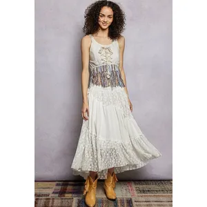 POL‎ Lace-Up Fringe Hem Tank with Lace Detail - Small thumbnail 5