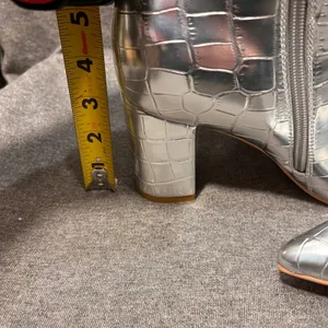 Womens Silver Crocodile Embossed Knee High Boots Pointed Toe‎ Block Heel thumbnail 8
