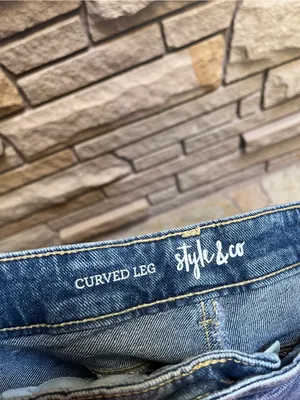 Style & Co Curved Leg Barrel Jeans Medium Blue Wash Denim 14 Petite thumbnail 4