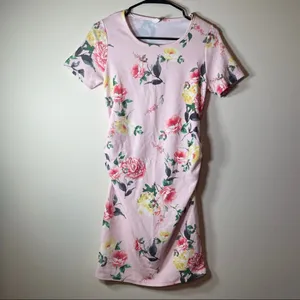 PinkBlush Pink Floral‎ Fitted Ruched Short Sleeve Maternity Dress Size S thumbnail 3