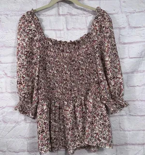 Max Studio Floral Smocked Peasant Blouse Size Large thumbnail 1