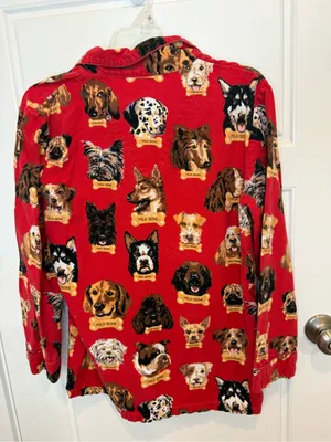 Nick & Nora Flannel Pajama Top Only Dog Breeds Milk Bone Top Womans Size Small thumbnail 3