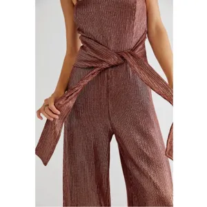 NWT Free‎ People Shimmer and Shine Jumpsuit / Ginger Snap Metallic Womens Size S thumbnail 3