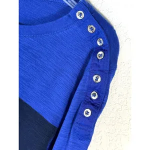 LRL Lauren Jeans Co Ralph Lauren Top Size L Blue Stripe Button Shoulder Blouse thumbnail 3