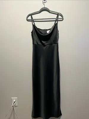 BHLDN Anthropologie Cali Satin Cowl-Neck Midi Dress in Moss Green, Size 4 thumbnail 2