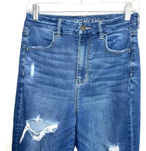 American Eagle Dark Wash Super High Rise Ripped Curvy Skinny Jeans thumbnail 3