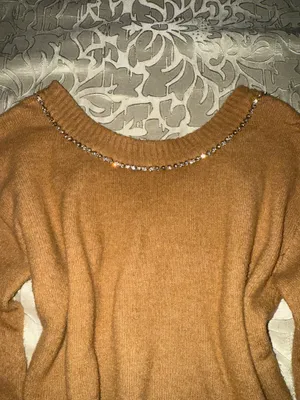 Beautiful soft Express rhinestone light sweater color tan  thumbnail 3