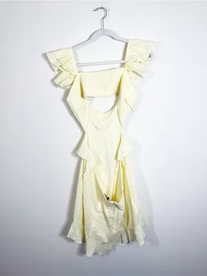Majorelle Spencer Dress Mini in Lemon Cream Butter Yellow Eyelet Cut Out XL thumbnail 5