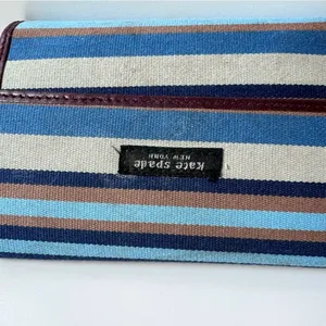 Kate‎ Spade Vintage Tri-fold Blue Brown Striped Wallet thumbnail 2