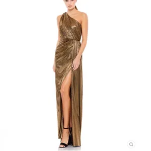 Mac Duggal 26537 Womens Draped One Shoulder Grecian Metallic Gown Dress thumbnail 6