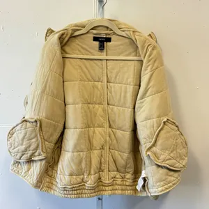 Forever 21 Womens Yellow Quilted Puffer Jacket Full Zip Mock Neck Small Boxy Fit thumbnail 4