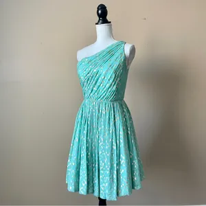 SHOSHANNA | Silk Blend Teal/Metallic Gold Rayna One-Shoulder Cocktail Dress Sz 4 thumbnail 5
