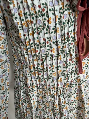 Women’s Free People White Floral Ruffle Dress w/Rust Trim Size S Trumpet sleeves thumbnail 6