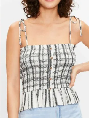 Loft Striped Poplin Smocked Cami Tank Top Shirred NWT Sz Medium Women Tie Straps thumbnail 1