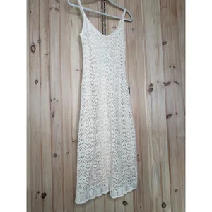 NWT Lulus Sunset Vibes Light Beige Crochet Sleeveless Midi Dress Classy Size XS thumbnail 2
