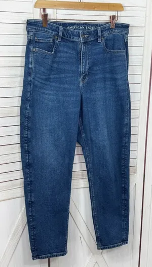 American‎ Eagle Stretch Denim Mom Jeans Retro Blue Size 14 Ankle thumbnail 1