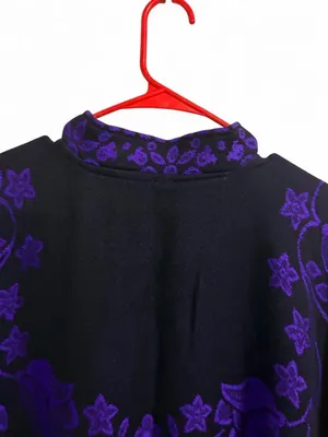 Artesanía San Martin Handmade Purple/black Peacock Print Poncho With Fringe. OS thumbnail 7