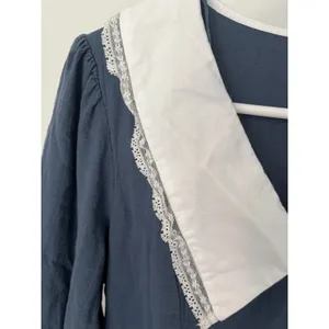 Zara Bib Oversized Collar Blue Mini Dress Cottage Core Preppy Size Medium thumbnail 7