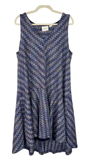 Maeve Blue Pink Zig Zag High Low Dress Womens XL Boho Casual Anthropologie Mini thumbnail 1