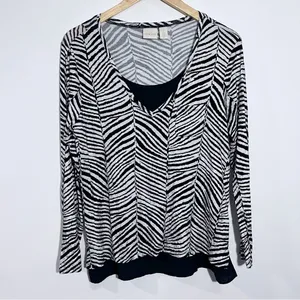 Chico's Zebra Two-In-One Top Medium Chico's 1‎ Workwear Casual Effortless Office thumbnail 2