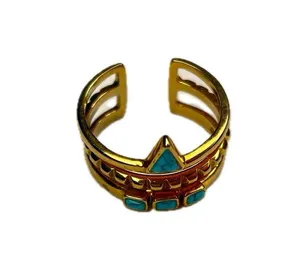 Stella & Dot Turquoise Stacked Stone Adjustable Gold Ring Tribal EUC thumbnail 4