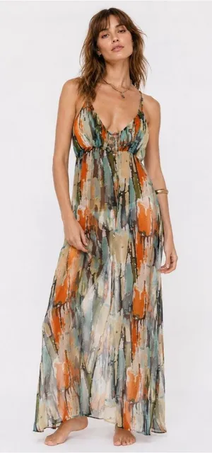Costa Blanca Collection Maxi Slip Dress Cover Up Boho Resortwear Vacation Size L thumbnail 1