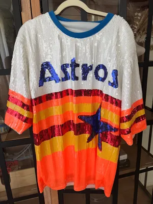 Houston Astros sequins tshirt dress MLB Sparkle city QOS baseball short sleeve thumbnail 1