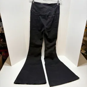 Free People We The Free Venice Beach Flare Jeans Black Crossover V-Waist Size 26 thumbnail 4