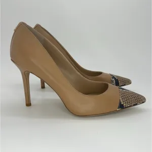 Lauren Ralph Lauren Lindella Nude Leather‎ Snake Cap Toe Stiletto Pumps Heels 7B thumbnail 3