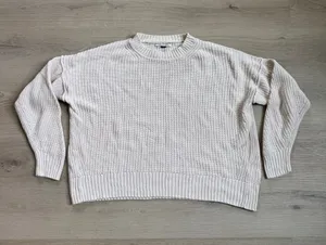 American Eagle cream chunky rib-knit oversized crewneck sweater size XS thumbnail 1