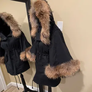 Raccoon Fur Flare Sleeve Parka Coat Jacket Winter Coat Trench Puffer Hooded Coat thumbnail 5
