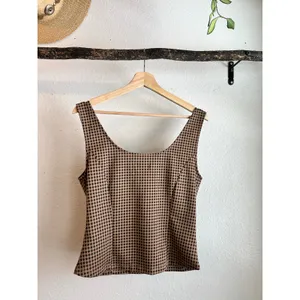 Maeve x Anthropologie Brown Checkered Jacquard Bustier Tank Top Size Large thumbnail 4