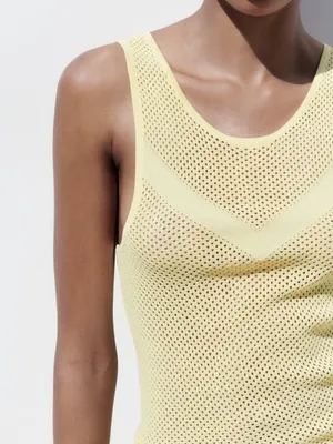 Zara Light Yellow Mesh Tank Top - Size M thumbnail 2