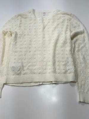 J. Crew 100% Cotton scalloped pointelle knit cardigan sweater in ivory NWOT thumbnail 13