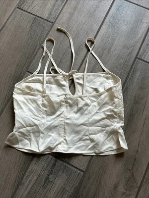 437 Cream Lace-Trim Tie-Front Cami Top thumbnail 4