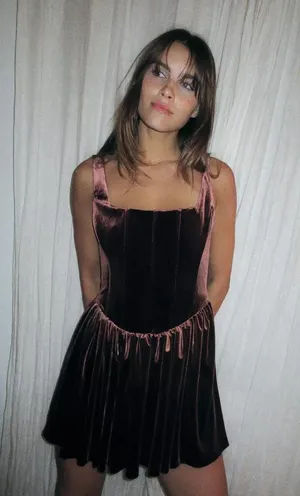 Zara Dress mini corset Velvet in Rich Purple Wedding party holiday thumbnail 15