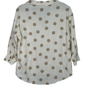 Zara Button Up Shirt Textured Polka Dot Collared Long Sleeve Small Ivory Beige thumbnail 12