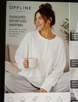 Offline By Aeri Oversized Everyday Cozy Waffle Layering Cotton Henley Size Larg thumbnail 1