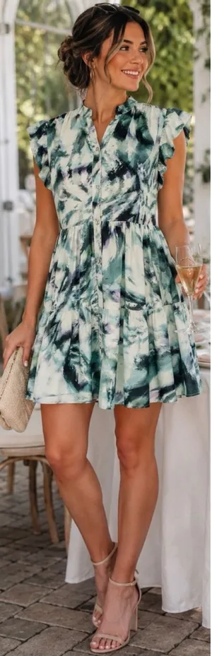💥Marie Oliver Neelie Abstract Print Silk Blend Button Front Shirt Dress~XS🧡 thumbnail 1