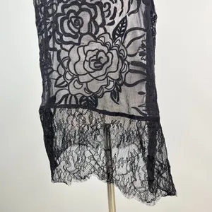 NWOT Johnny Was Silk Black Sheer Floral Embroidered Lace Tank Top Sz S thumbnail 4