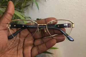 Versace Unisex Eyeglasses Reading Glasses Rectangle Gold Rim Rhinestone Black Frame Prescription lens frame only. No case thumbnail 1