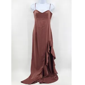 Nookie Sasha Satin Gown REVOLVE Mocha Brown Small NWT Ruffle Slit Formal Dress thumbnail 4