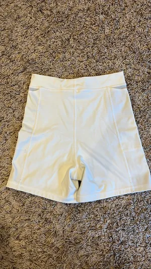 OFFLINE by Aerie high rise white biker shorts no front inseam, side pockets thumbnail 2
