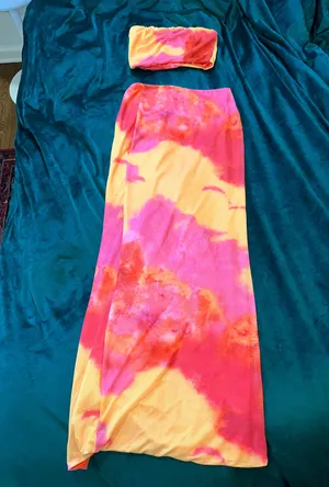 Pink/Orange Maxi Skirt + Tube Top Set thumbnail 3