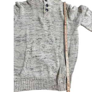 Ministry of Fashion 1886 Marled Knit Henley Hoodie Sweater Cream Grey Medium thumbnail 7