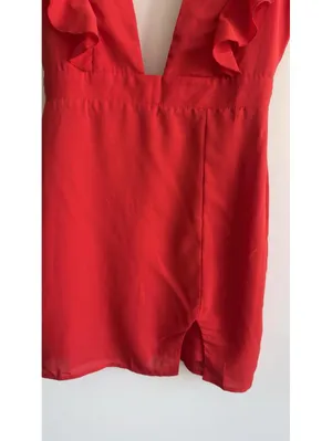 Superdown Harlow Mini Dress Red Ruffle Plunge V Neck Lined Size M NWT thumbnail 4